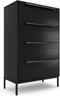 tinge Lira Premium Fabric Dresser - Solid Wooden Frame, 4 Spacious Sag-Proof Drawers with Sleek Metal Handles - Sleek & Durable Storage Solution for Your Home (Black)