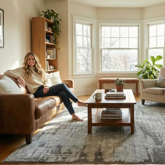 Machine Washable Area Rugs 5x7, Modern Abstract Soft Rugs for Living Room Neutral Large Carpet for Bedroom Floor Non Slip Rug Under Dining Table Bed Grey Home Office | Grey