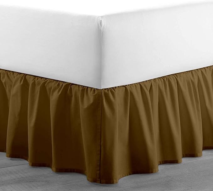 Taupe Solid Ruffled Bed Skirt Queen-XL-6 Inch Drop Split Corner, Microfiber Bedskirt with Platform Three Sided Coverage
