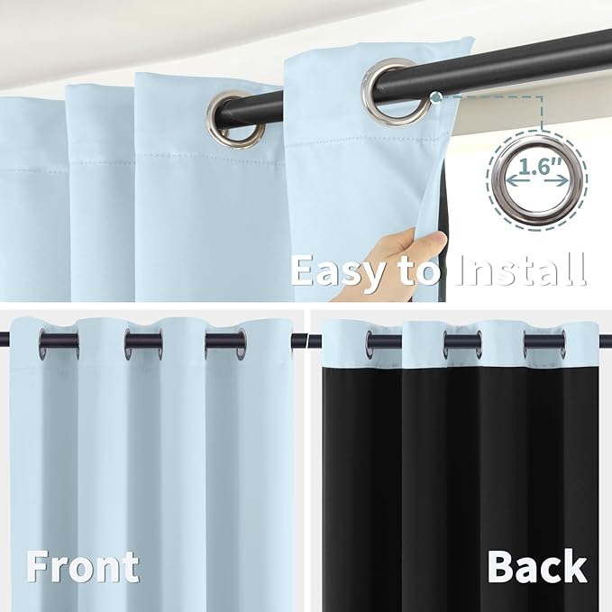 BGment Baby Blue 100% Blackout Curtains for Kids Bedroom 54 Inch Length, Thermal Insulated Full Light Blocking Grommet Noise Cancelling Small Window Curtains for Nursery 2 Panels Each 42 Inch Wide