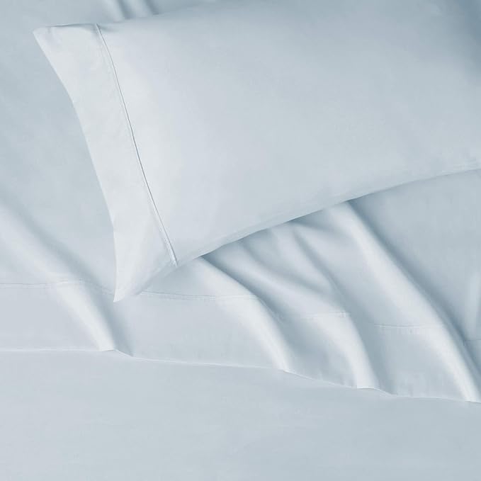 Amazon Basics Lightweight Super Soft Breathable Easy Care Microfiber 3-Piece Bed Sheet Set with 14-Inch Deep Pockets, Twin XL, Light Blue, Solid