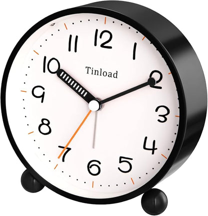 4.5" Antique Retro Analog Alarm Clock, Small Silent Battery Operated Clock with Manual Light, Snooze, Vintage Decor for Bedroom, Living Room, Office, Bedside,Desk（Black）