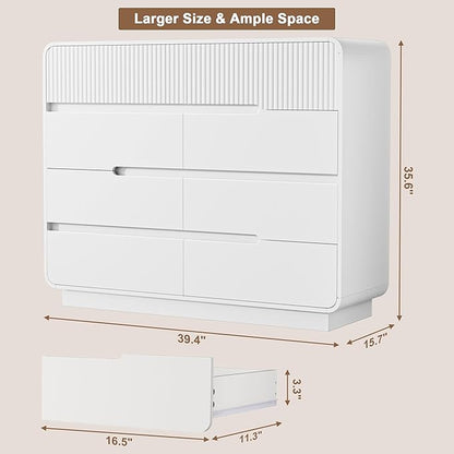 8 Drawer Dresser and 2 Nightstand Sets for Bedroom 3 Pcs Bedroom Set, Modern 39.4" Fluted Dresser with Invisible Handles Nightstand Charging Station, Bedroom Furniture Set for Living Room, White