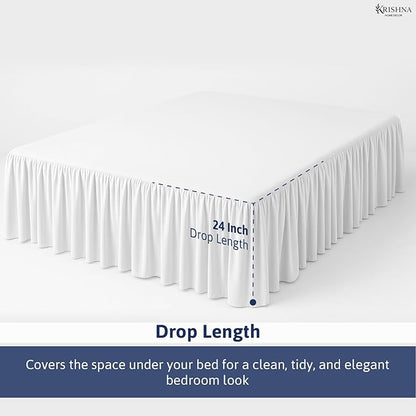 KRISHNA Ruffled Bed Skirt with Split Corners Queen, 100% Microfiber Hotel Quality, 24 Inch Drop Dust Ruffle Gathered Bedskirt with Platform, 60" x 80", White