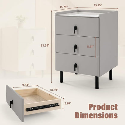 Lamberia Narrow Nightstand with 3 Drawers, Narrow Side Table, Small Bedside Table for Bedroom, Living Room, End Table for Small Space, Dark Grey, 15.8''W x 15.8" D x 23.5" H
