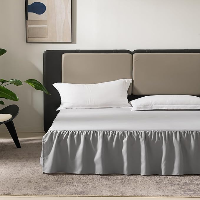 Bed Skirt Queen Size Ruffled Bed Skirt with Split Corners, Queen Bed Skirt 12 Inch Drop, TSUTOMI Queen Size Bed Skirt Light Grey for Ruffled Bed Skirt with Split Corners, Bed Skirt Queen Size