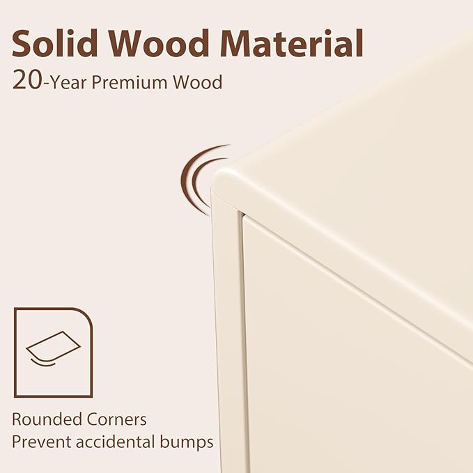 Solid Wood Nightstand White Night Stand with Drawers Mid Century Modern Nightstand with Storage,Wood Night Stand,Small Bedside Table for Bedroom,Living Room,Office,White Bedside Table