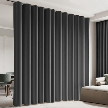 Room Divider Blackout Curtain Track Curtains Wall Dividers Panels Screen for Living Rooms Bedroom Office Privacy Partition Separation, W150 × L96 Inch,1 Panel, Black