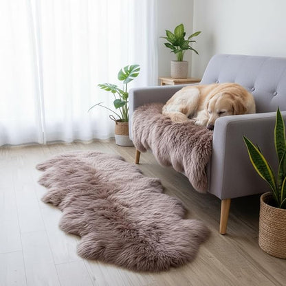 Premium Genuine Sheepskin Rug 2' x 6' Long Fur Soft & Natural Bedside Area Rug, Tan, Double Pelt