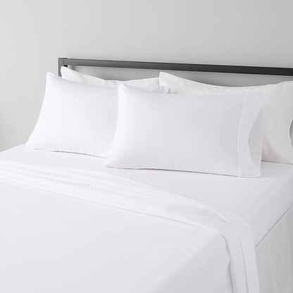 Amazon Basics Lightweight Super Soft, Wrinkle-Free, Easy Care Microfiber 4-Piece Bed Sheet Set with 14-Inch Deep Pockets, Full, Bright White, Solid
