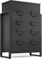 LGHM Fluted Dresser for Bedroom with 6 Drawers, Modern 6 Drawers Dressers with Semicylinder Fluted, Solid Chest of Drawers, 44.5" Tall Dresser with Stable Steel Frame, Metal Handles, Black
