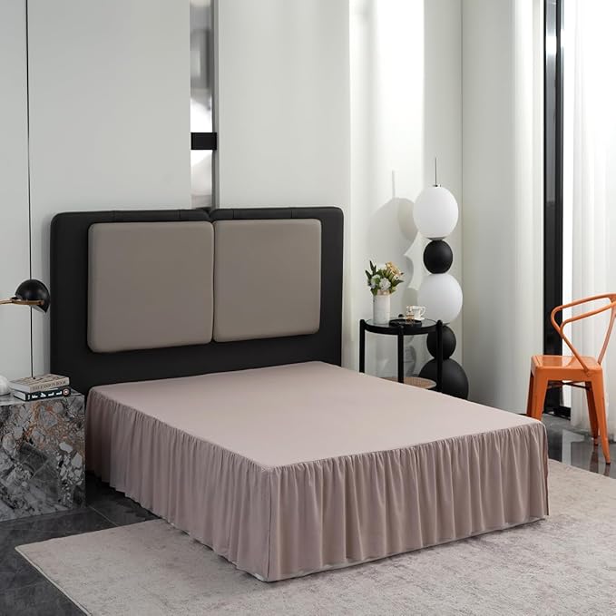 TSUTOMI Bed Skirt Queen Size Ruffled Bed Skirt with Split Corners, 16 Inch Drop Dust Ruffle Bed Skirts with Platform, Gathered Style, 100% Microfiber, Khaki