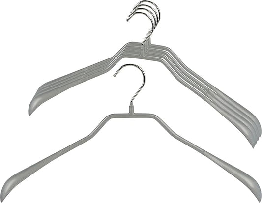 Mawa by Reston Lloyd BodyForm Series Non-Slip Space-Saving Clothes Hanger For Jackets, Suits & Coats, 16-1/2", Style 42/L, Set of 5, Silver