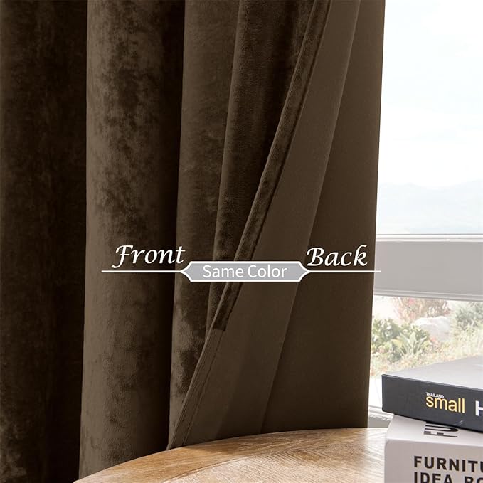 SMILETIME Chocolate Crushed Velvet Curtains 52x90 inch Luxurious Thermal Insulated Soundproof Drapes for Living Room Bedroom Office Soft and Durable Light-Filtering Window Treatments, 2 Panels