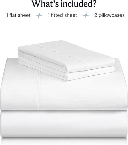 LuxClub 4 PC Extra Deep Pocket Queen Sheet Set, Deep Pockets Wrinkle Free Cooling Bed Sheets Hotel Bedding for Women, Men, Includes 1 Fitted Sheet, 1 Flat Sheet and 2 Pillowcases- White