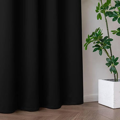 Curtains 90 Inches Long 2 Panels Set, Blackout Curtains for Bedroom Living Room, Thermal Insulated Grommet Room Darkening Drapes for Privacy Home Decor Windows(W52 x L90, Black)