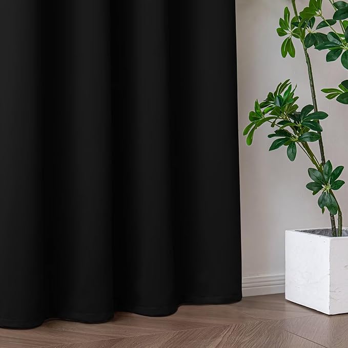 Blackout Curtains 84 Inch Length 2 Panels Set, Black Curtains Thermal Insulated Room Darkening Drapes for Bedroom, Rod Pocket Light Blocking Drapes Living Room Windows(52W × 84L, Black)