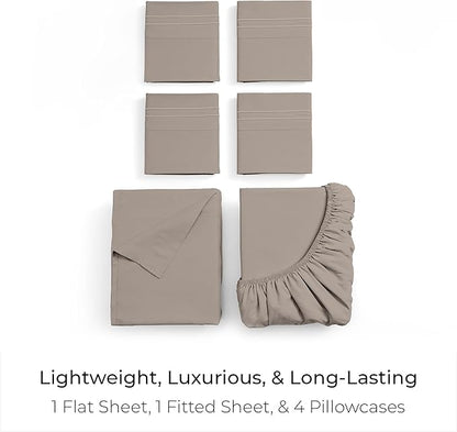 Mellanni Full Sheet Set - 6-Piece Iconic Collection Bedding, (Including 4 Pillowcases), 21-Inch Extra Deep Pocket, Easy Care, Ultra Soft, Cooling Sheets, Brushed Microfiber - Tan