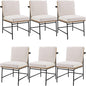 Modern Dining Chairs Set of 6, Comfy Linen Fabric Armless Side Chairs with Backrest Wooden Upholstered Seat Black Metal Legs for Dining Room Living Room, White