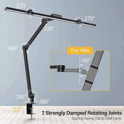 Micomlan Led Desk Lamp with Clamp, Architect Desk Lamp for Home Office with Atmosphere Lighting, 24W Ultra Bright Auto Dimming Computer Light Stepless Dimming and Tempering LED Table Light
