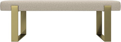VANT Upholstered Bed Bench - Faux Merino Wool Camel - Burnished Brass - Contemporary Modern, Bedroom Bench Seat, Hallway, or Entryway