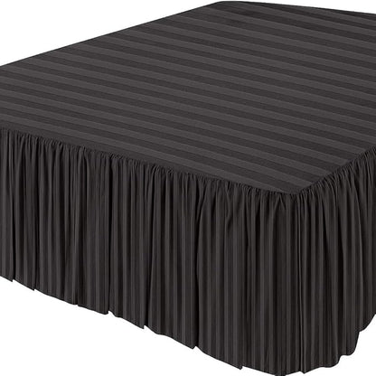 KRISHNA Ruffled Bed Skirt with Split Corners Queen, 100% Microfiber Hotel Quality, 18 Inch Drop Dust Ruffle Gathered Bedskirt with Platform, 60" x 80", Dark Grey Stripe