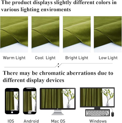 StangH Elegant Olive Green Velvet Curtains Christmas Decor Thermal Insulated Room Darkening Drapes for Home & Office, Heavy Soft Curtains, W52 x L100, 2 Panels