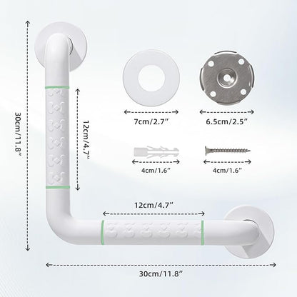 Anti Bathroom Grab Rail,90° Detachable Right Angle White Stainless Steel Shower Hand Rail,Safety Hand Rail Support for Elderly, Children and Disability