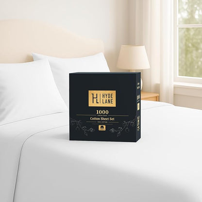 Hyde Lane California King Sheets - 1000 Thread Count Luxury Cotton, Deep Pocket Fitted Sheet Set, Soft & Breathable Sateen Weave, Durable & Elegant Bedding (Natural White)