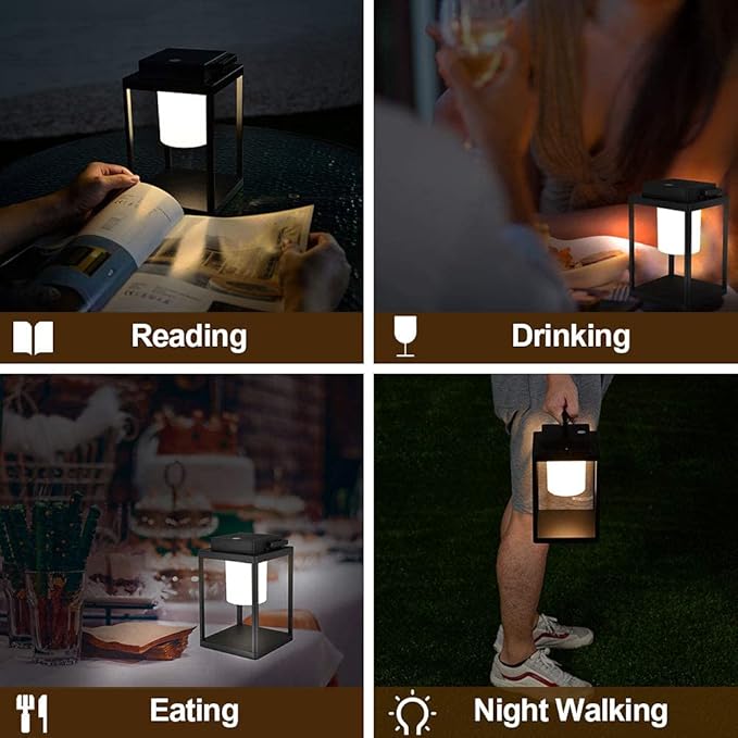 Aluminum Outdoor Table Lamp - Rechargeable 350 Lumen 3 Level Touch Control, IP44 Waterproof Cordless Outdoor Lamps Table Lantern with USB Port for Patio(3000K Warm White)