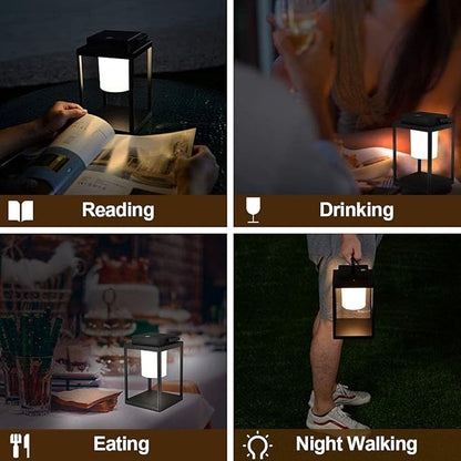 Aluminum Outdoor Table Lamp - Rechargeable 350 Lumen 3 Level Touch Control, IP44 Waterproof Cordless Outdoor Lamps Table Lantern with USB Port for Patio(3000K Warm White)