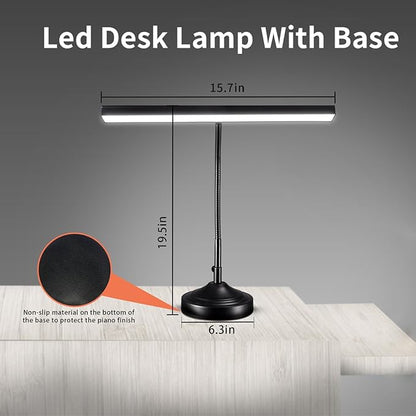 Piano Light, LED Piano Lamp for Upright/Digital/Grand Pianos, Flexible Gooseneck Music Stand Light with 3 Color Modes×10 Brightness, Desk Lamp for Home Office, Black, 10W, 1000LM (with Base)