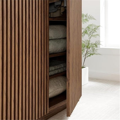 Pemberly Row Contemporary Wood Wardrobe Closet in Walnut Finish