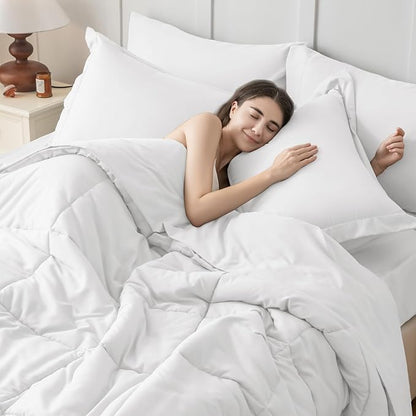 JOLLYVOGUE King Comforter Set, Ultra-Soft Bed in a Bag King Size 7 Pieces, Oeko-TEX Certified Bedding Set with Down Alternative Comforter, Sheets, Pillowcases & Shams, White