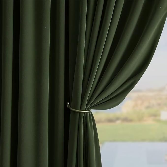 Joydeco Dark Olive Velvet Curtains 120 inch Length 2 Panels, Luxury Blackout Rod Pocket Thermal Insulated Window Curtains, Super Soft Room Darkening Drapes for Living Room Bedroom,W52 x L120 inches