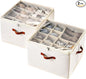 Shoe Organizer for Closet, 2 Pack Foldable Shoe Storage Containers, Fits up to 16-32 Pairs, Adjustable Dividers for Shoe Organizer, Fabric Shoe Storage Bins with Clear Cover, Beige
