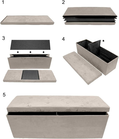 Sorbus 43 Inch Beige Ottoman with Storage Bench – Folding Bed Bench 80L Storage Ottoman Chest with Cover - Shoes Linen, Hope Chest Ottoman Seat Footrest – Plush Tufted Suede Fabric -450 Lbs.