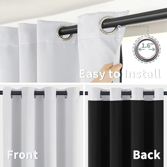 BGment Thermal Insulated 100% Blackout Curtains for Bedroom with Black Liner, Double Layer Full Room Darkening Noise Reducing Grommet Curtain (42 x 84 Inch, Greyish White, 2 Panels)