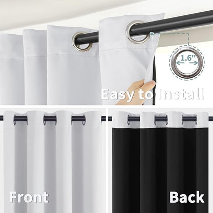 BGment Greyish White 100% Blackout Curtains for Bedroom 69 Inch Length 2 Panels Set, Thermal Insulated Full Light Blocking Grommet Noise Cancelling Window Curtains for Nursery, 55 Inch Wide Each