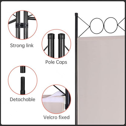 4 Panel Room Divider 6FT Steel Frame Screen Folding Privacy Divider Freestanding Partition for Home Office Bedroom (Tan)