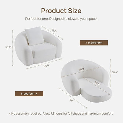SICOTAS Curved Sofa Couch Bed for Living Room Convertible Futon Cloud Boneless Sleeper Chair Pull Out Floor Couch with Deep Seat Sofa Set Foam No Assembly Required for Bedroom Apartment Office, White