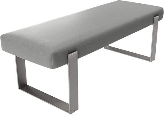 VANT Upholstered Bed Bench - Vintage Leather Light Grey - Brushed Nickel - Contemporary Modern, Bedroom Bench Seat, Hallway, or Entryway