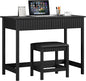 ChooChoo 40 Inch Modern Desk with Drawers, Makeup Vanity Desk with Padded Stool, Small Home Office Desk for Bedroom, Black