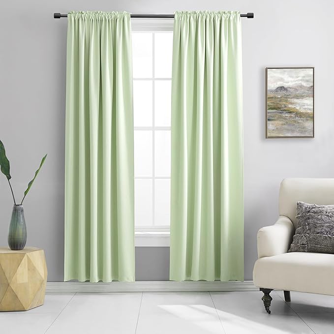 Light Lily Green Curtains 84 Inch Length for Living Room - 2 Panels Rod Pocket Drapes Room Darkening Thermal Insulated Floor Length Curtains for Doorway,52 x 84 inch