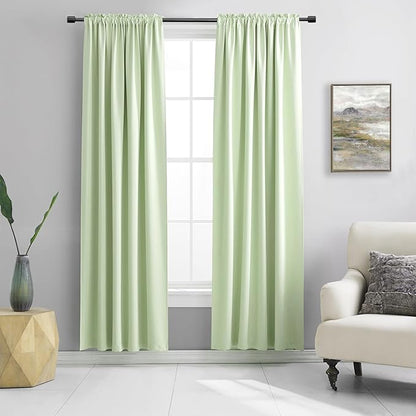 Light Lily Green Curtains 84 Inch Length for Living Room - 2 Panels Rod Pocket Drapes Room Darkening Thermal Insulated Floor Length Curtains for Doorway,52 x 84 inch