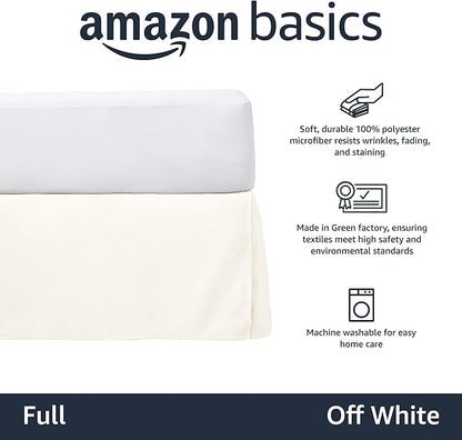 Amazon Basics Lightweight Pleated Bed Skirt, Full, Off White, Solid