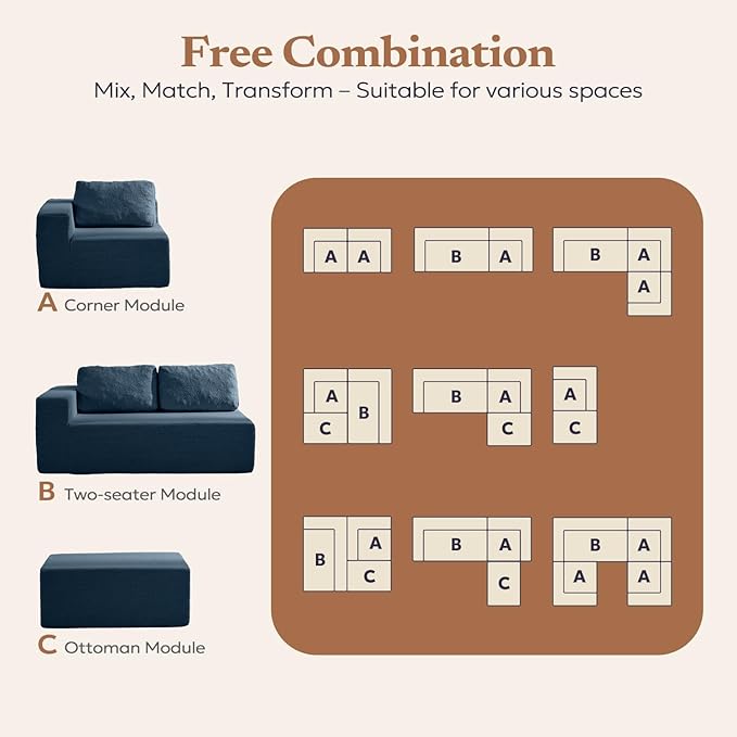 106" 3-Seater Sofa, Cloud Modular Sofa with Certified Foam, Upholstered Floor Sofa with Deep Seat, Upholstered Sofa for Bedroom Living Room, No Assembly Required (Teddy Boucle, Blue)