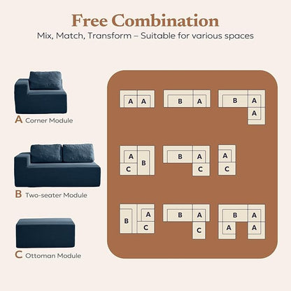 Loveseat Sofa, Cloud Modular Sofa Couch, Upholstered Floor Sofa with Deep Seat, Upholstered Foam Couch for Bedroom Living Room, No Assembly Required (Teddy Boucle, Blue)