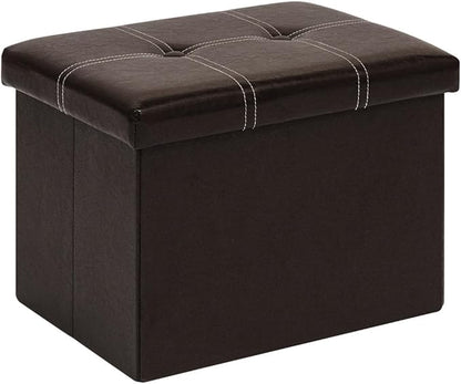 B FSOBEIIALEO Folding Storage Ottoman Cube, Faux Leather Footrest Seat Coffee Table, Brown 16.5"x12.6"x12.6"