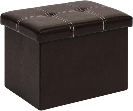 B FSOBEIIALEO Folding Storage Ottoman Cube, Faux Leather Footrest Seat Coffee Table, Brown 16.5"x12.6"x12.6"